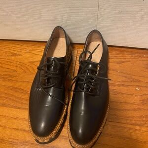 Black loafers with leopard detail, platform, size 10